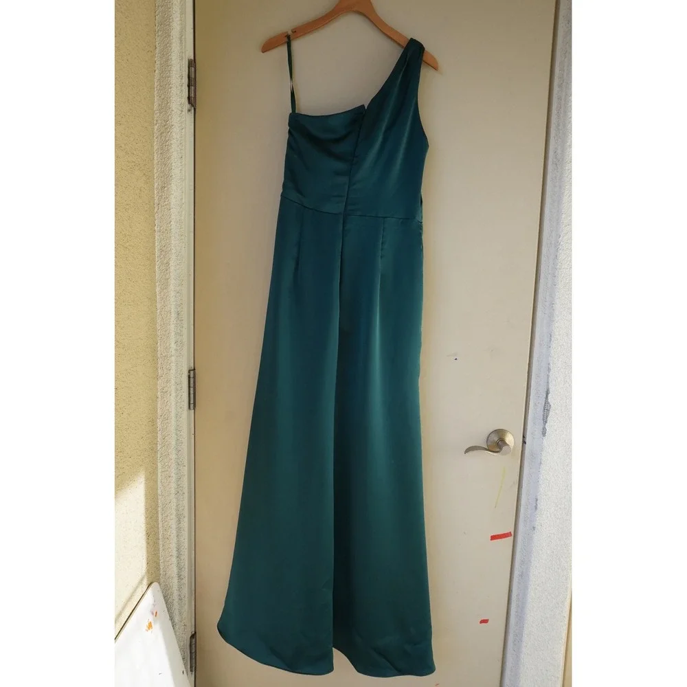Mori Lee One Shoulder Slit Skirt Bridesmaid Dress Ruched Maxi Dress Slit size 10